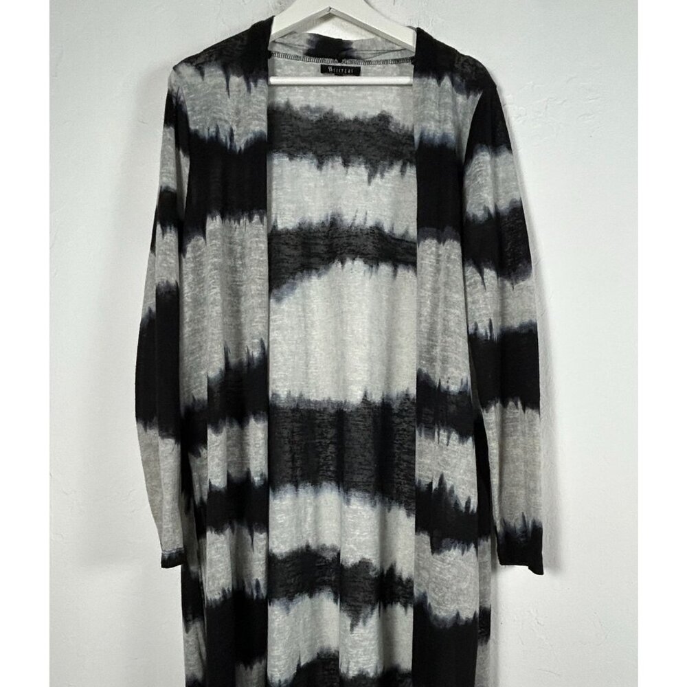 Sisters Womens Black & Gray Tie-Dye Knit Open Front Duster Cardigan Sweater XL